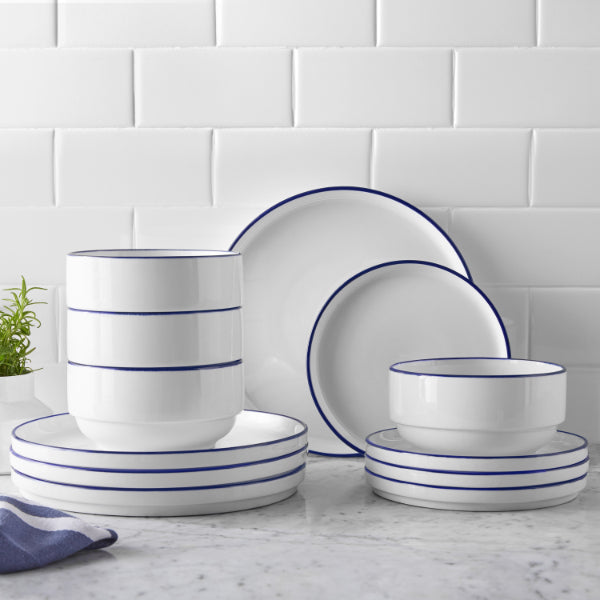 Dinnerware Set 12 Piece Elegant Blue Rim Dinnerware Set RUS SA