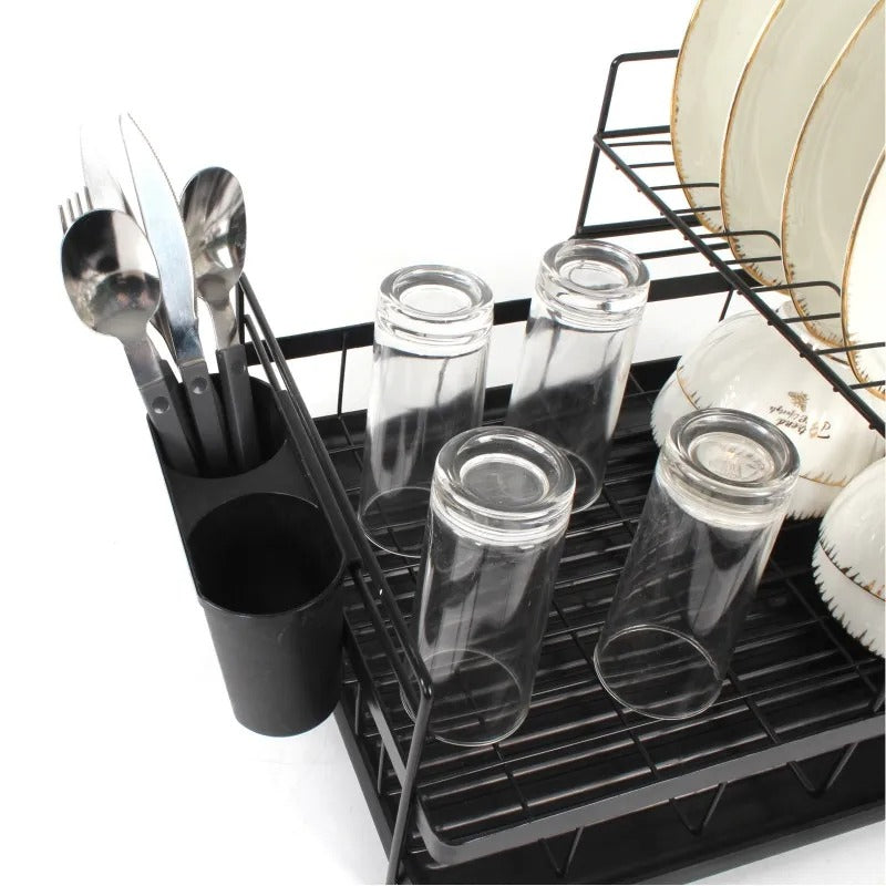 2-Tier Dish Rack Kitchen Stainless Steel Dish Drainer Rack with Drainboard