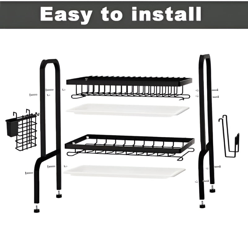 2-Tier Dish Rack Kitchen Stainless Steel Dish Drainer Rack with Drainboard