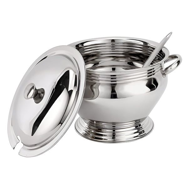 Soup Tureen - 28cm Stainless Steel Soup Tureen with Lid and Serving Ladle