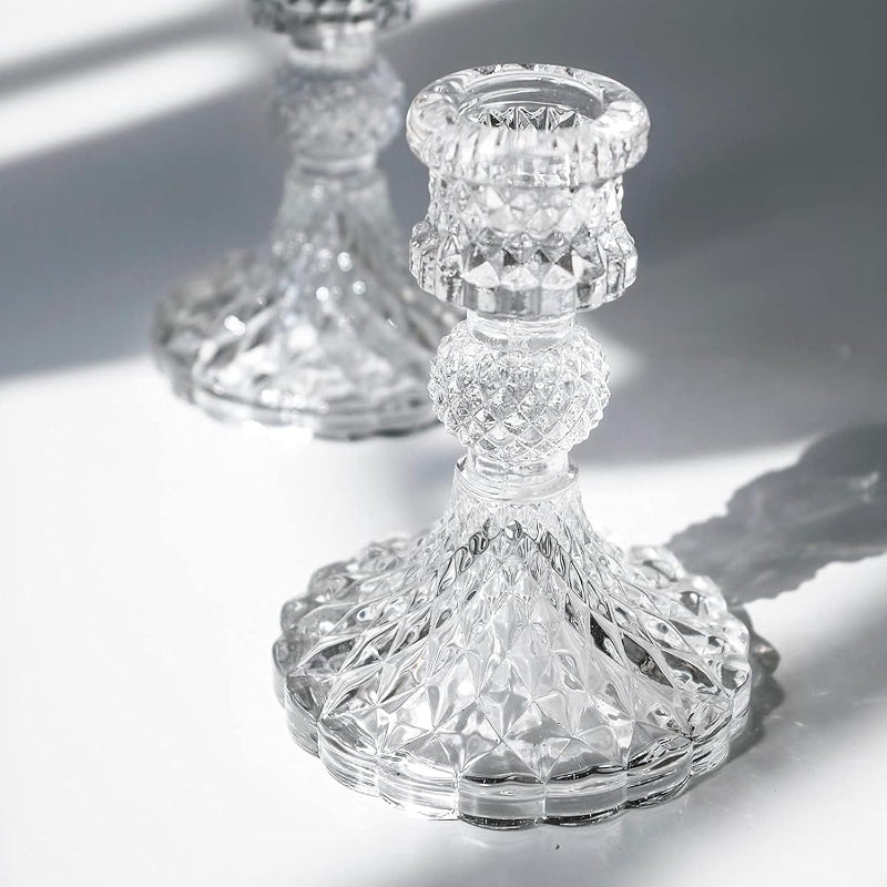 2 Pack Clear Decorative Glass Candlestick Holders