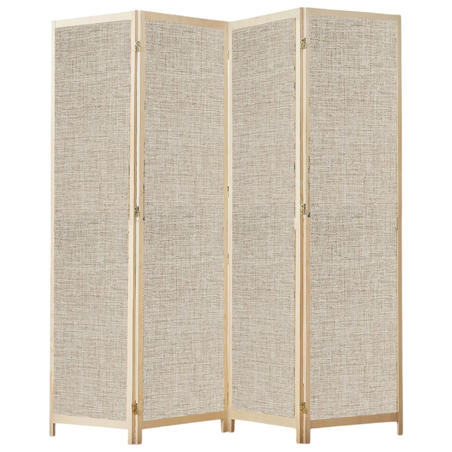 Partition Room Divider - 4 Panel Fabric Folding Screen Room Divider with Solid Wooden Frames