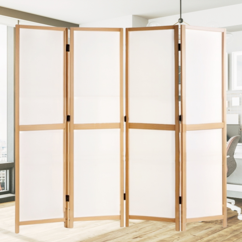 Partition Room Divider - Four-Panel Folding Privacy Screen Room Divider with Solid Wooden Frames