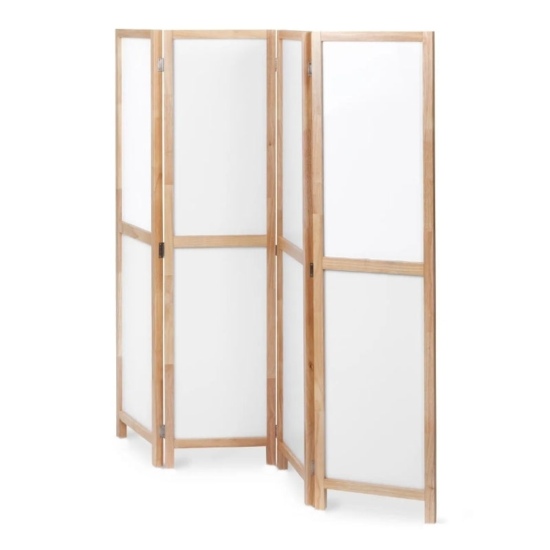 Partition Room Divider - Four-Panel Folding Privacy Screen Room Divider with Solid Wooden Frames