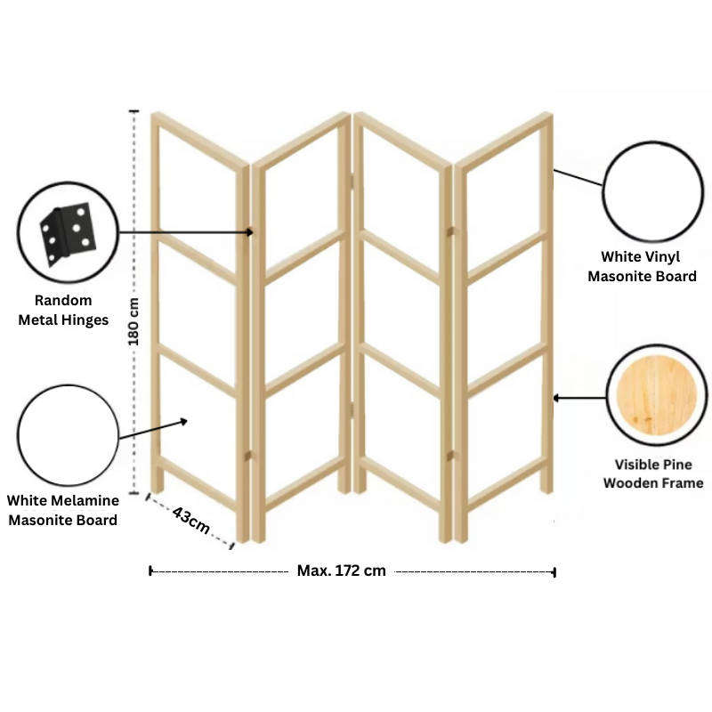 Partition Room Divider - 4 Panel Folding Privacy Screen Room Divider with Solid Wooden Frames