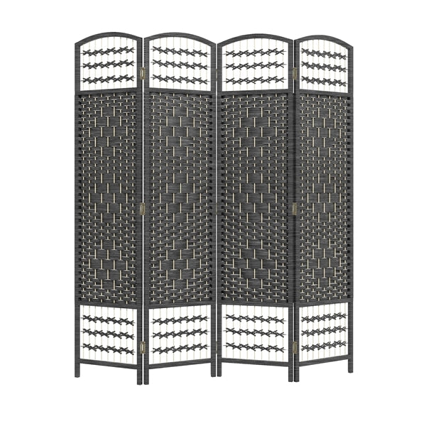 Partition Room Divider - 4 Panel Natural Fiber Folding Diamond Double-Weaved Room Screen Divider