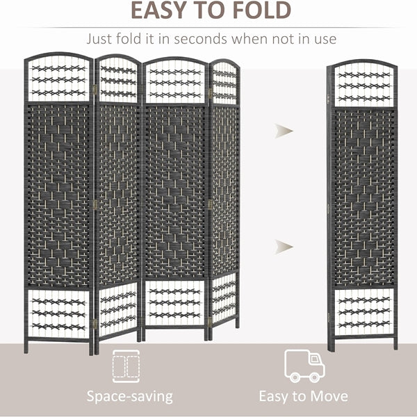 Partition Room Divider - 4 Panel Natural Fiber Folding Diamond Double-Weaved Room Screen Divider
