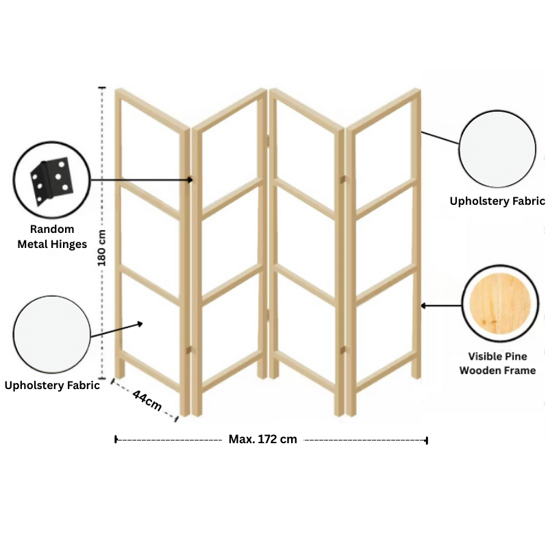 Partition Room Divider - 4-Panel Single-Sided Upholstery Fabric Folding Screen Room Divider with Wooden Frame