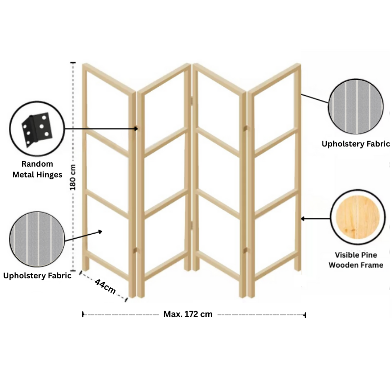 Partition Room Divider - 4-Panel Single-Sided Upholstery Fabric Folding Screen Room Divider with Wooden Frame