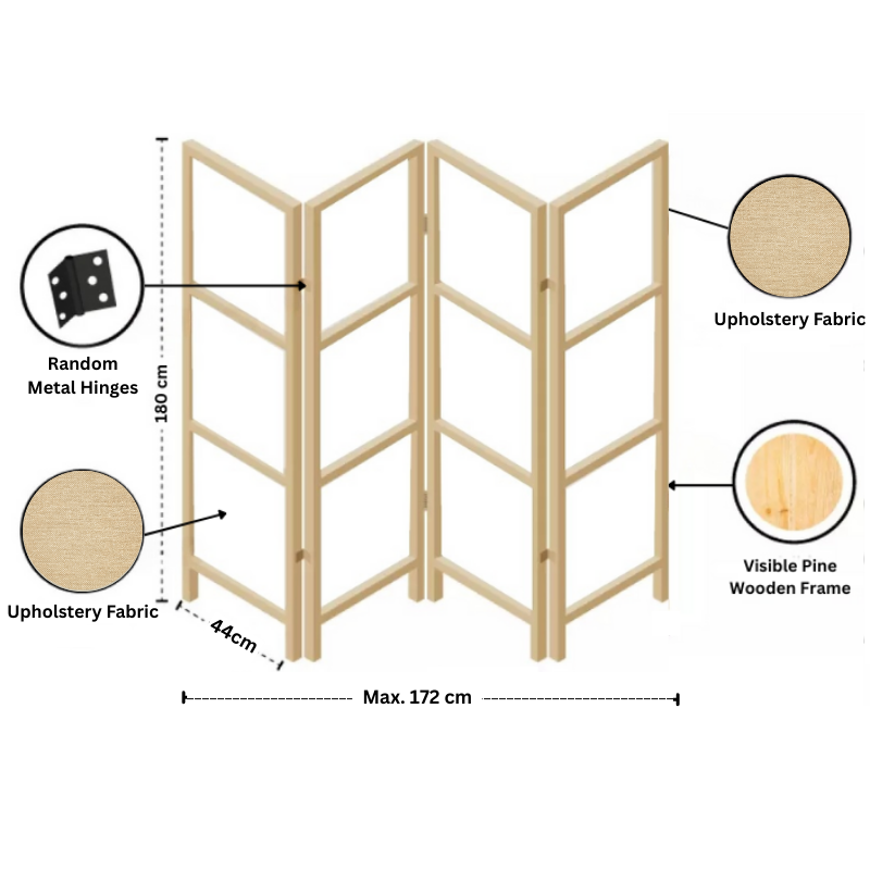 Partition Room Divider - 4-Panel Single-Sided Upholstery Fabric Folding Screen Room Divider with Wooden Frame