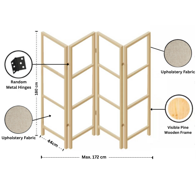 Partition Room Divider - 4 Panel Fabric Folding Screen Room Divider with Solid Wooden Frames