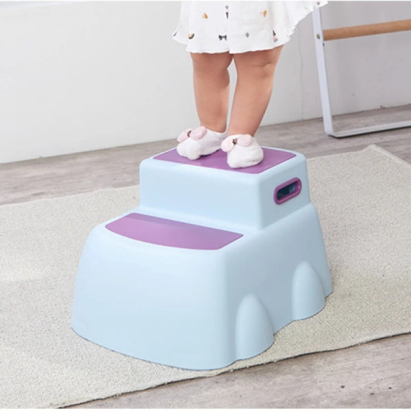 Children's Two-Step Stool - Ergonomic Plastic Toddler Two-Step Anti-Slip Stool with Handles