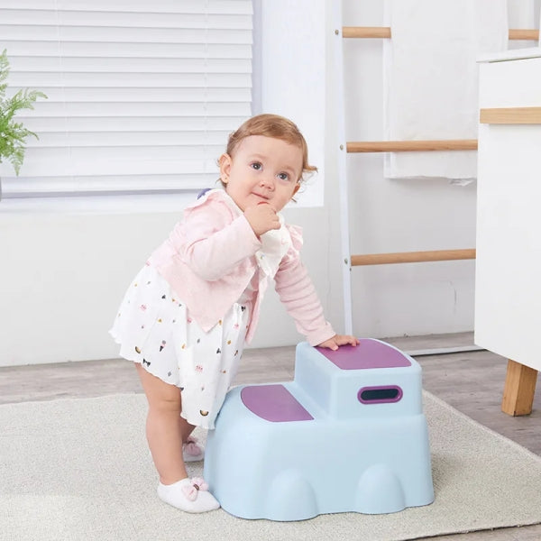 Children's Two-Step Stool - Ergonomic Plastic Toddler Two-Step Anti-Slip Stool with Handles