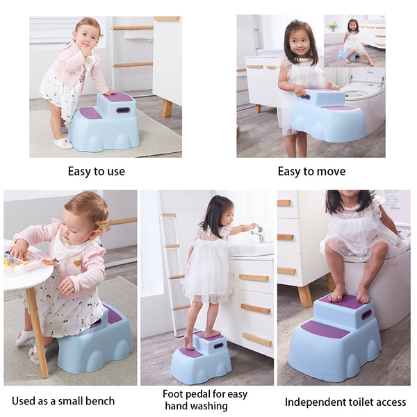 Children's Two-Step Stool - Ergonomic Plastic Toddler Two-Step Anti-Slip Stool with Handles