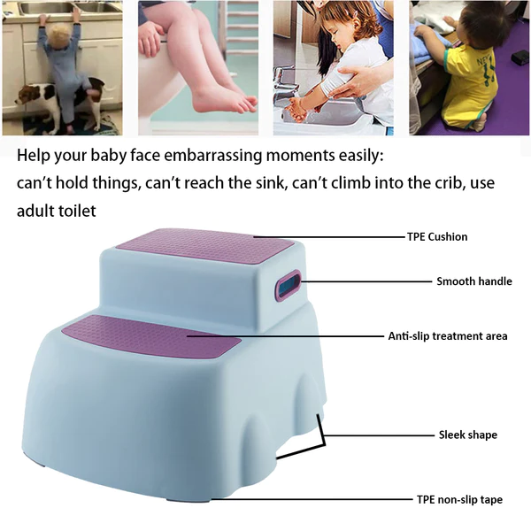 Children's Two-Step Stool - Ergonomic Plastic Toddler Two-Step Anti-Slip Stool with Handles