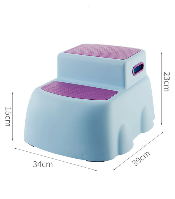 Children's Two-Step Stool - Ergonomic Plastic Toddler Two-Step Anti-Slip Stool with Handles