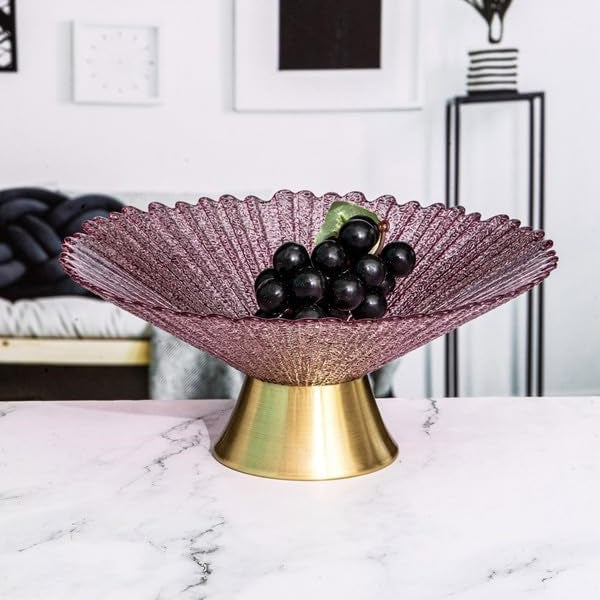 Decorative Footed Glass Plate Fruit Bowl (Maroon)