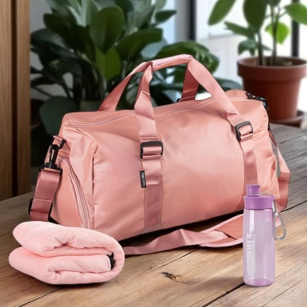 Duffel Bag Set - Portable Travel Fitness Women's Duffel Bag Set with Microfiber Towel & Water Bottle