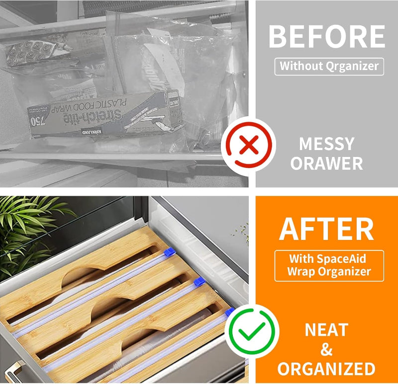 Tripple Layer Bamboo Plastic Cling Wrap Dispenser with Cutter