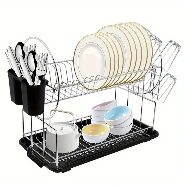 Dish Drying Rack - 2 Layer Silver Dish Drying Rack For Kitchen Counter