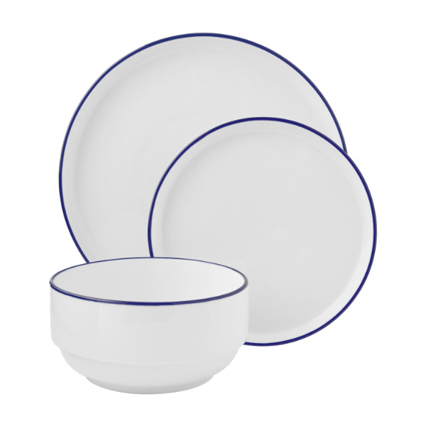 Dinnerware Set - 12 Piece Elegant Blue Rim Dinnerware Set