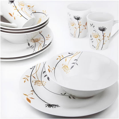 Dinnerware Set - 12 Piece Elegant Flower Design Dinnerware Set