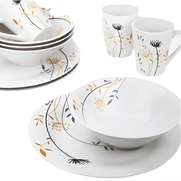 Dinnerware Set - 12 Piece Elegant Flower Design Dinnerware Set