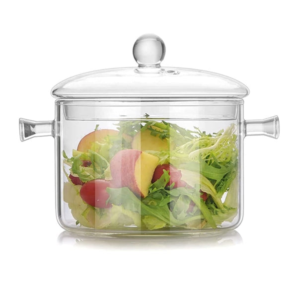 Borosilicate Glass Pot - Clear Borosilicate Glass Cooking Pot with Lid (1900ml)