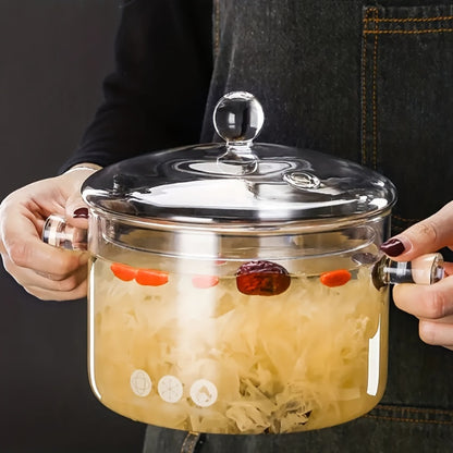 Borosilicate Glass Pot - Clear Borosilicate Glass Cooking Pot with Lid (1900ml)