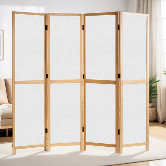 Partition Room Divider - 4-Panel Single-Sided Upholstery Fabric Folding Screen Room Divider with Wooden Frame