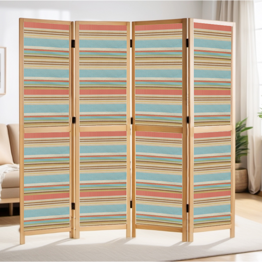 Partition Room Divider - 4-Panel Single-Sided Upholstery Fabric Folding Screen Room Divider with Wooden Frame