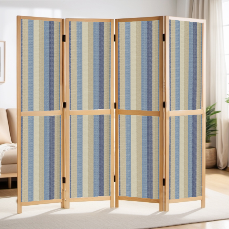 Partition Room Divider - 4-Panel Single-Sided Upholstery Fabric Folding Screen Room Divider with Wooden Frame