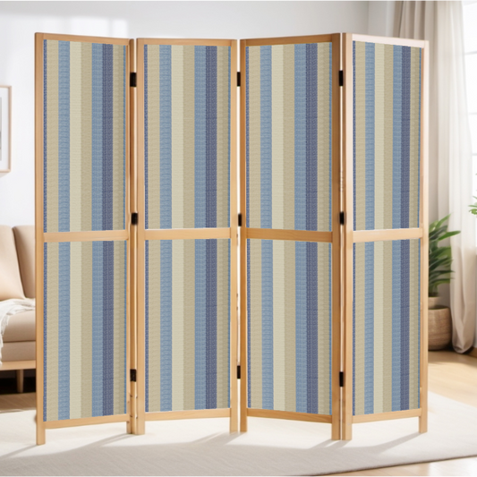 Partition Room Divider - 4-Panel Single-Sided Upholstery Fabric Folding Screen Room Divider with Wooden Frame