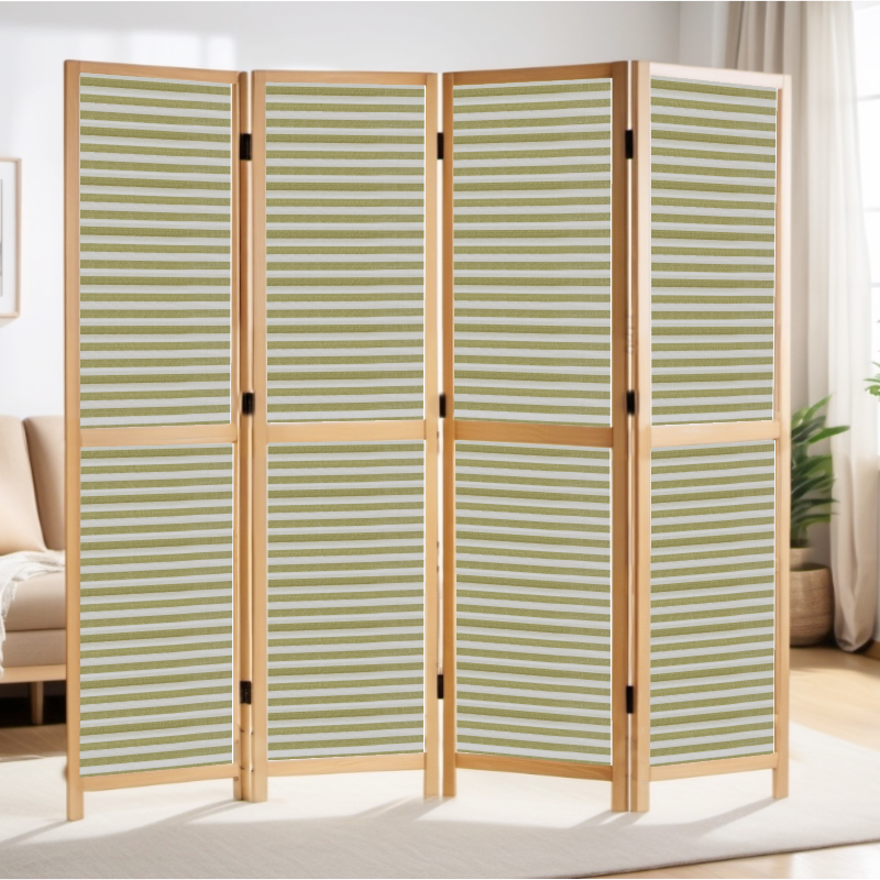Partition Room Divider - 4-Panel Single-Sided Upholstery Fabric Folding Screen Room Divider with Wooden Frame