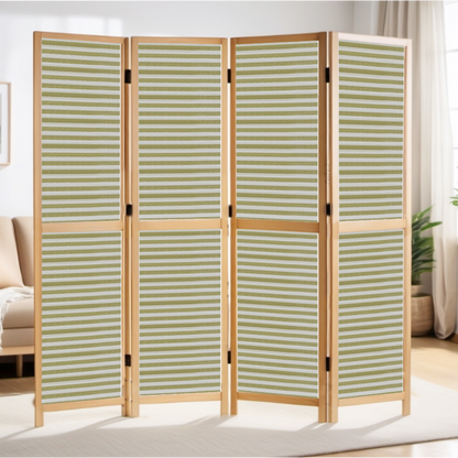 Partition Room Divider - 4-Panel Single-Sided Upholstery Fabric Folding Screen Room Divider with Wooden Frame
