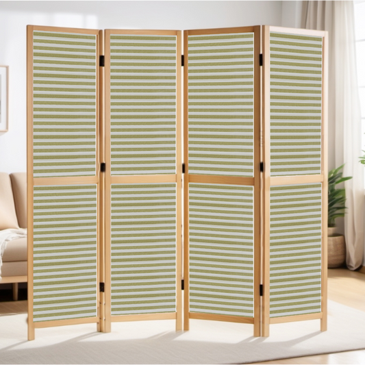 Partition Room Divider - 4-Panel Single-Sided Upholstery Fabric Folding Screen Room Divider with Wooden Frame