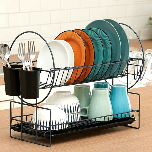 Dish Drying Rack - 2 Layer Black Dish Drying Rack For Kitchen Counter