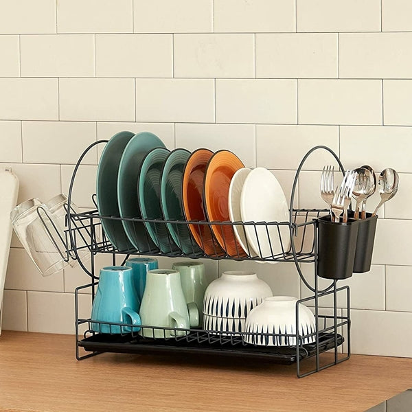 Dish Drying Rack - 2 Layer Black Dish Drying Rack For Kitchen Counter