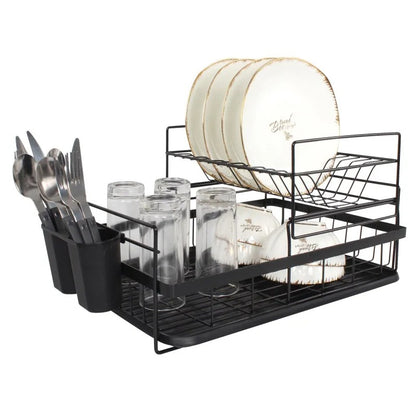 2-Tier Dish Rack Kitchen Stainless Steel Dish Drainer Rack with Drainboard