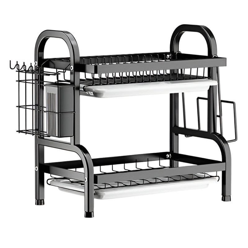 2-Tier Dish Rack Kitchen Stainless Steel Dish Drainer Rack with Drainboard