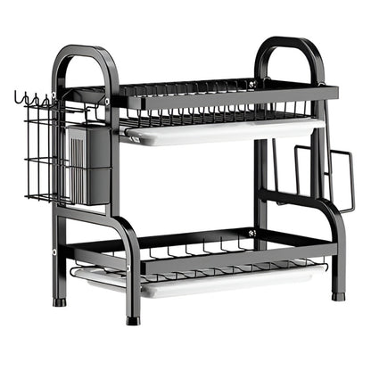 2-Tier Dish Rack Kitchen Stainless Steel Dish Drainer Rack with Drainboard