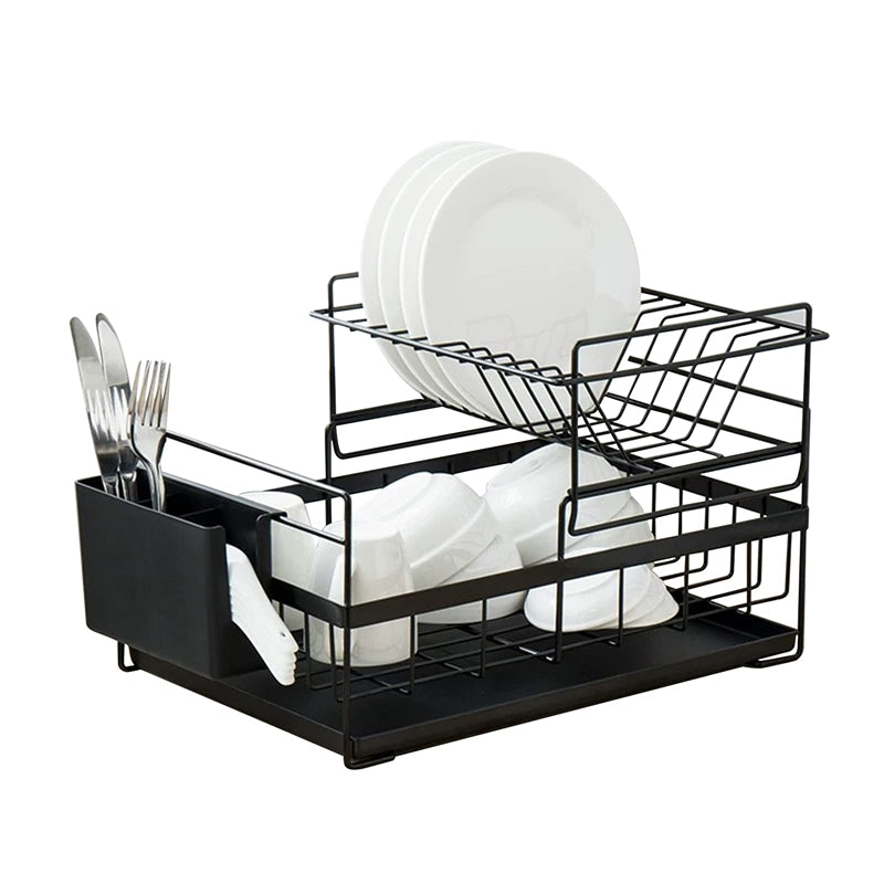 2-Tier Dish Rack Kitchen Stainless Steel Dish Drainer Rack with Drainboard