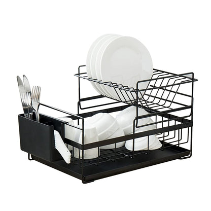 2-Tier Dish Rack Kitchen Stainless Steel Dish Drainer Rack with Drainboard