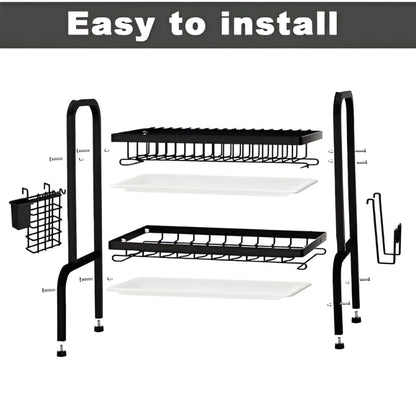 2-Tier Dish Rack Kitchen Stainless Steel Dish Drainer Rack with Drainboard