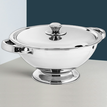 Soup Tureen - 24.5cm 2.5L Stainless Steel Soup Tureen with Lid and Serving Ladle