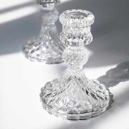 2 Pack Clear Decorative Glass Candlestick Holders