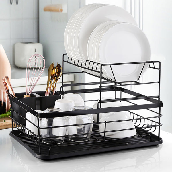 Dish Drainer - 2 Tier Kitchen Dish Drainer with Utensil Holder