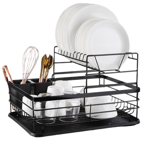 Dish Drainer - 2 Tier Kitchen Dish Drainer with Utensil Holder