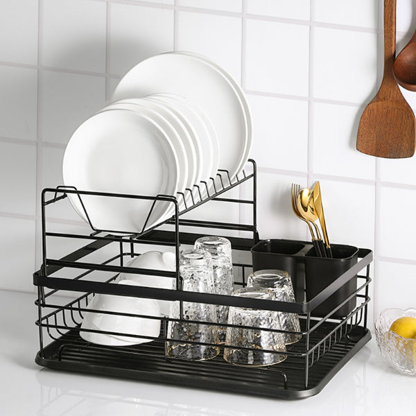 Dish Drainer - 2 Tier Kitchen Dish Drainer with Utensil Holder