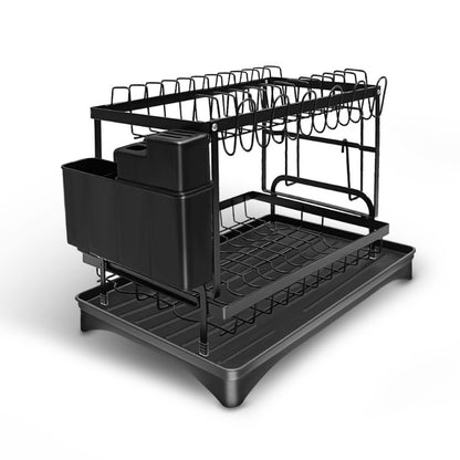 Kitchen Dish Rack - 2 Tiers Expandable Drying Drainer with Cutlery and Removable Dividers